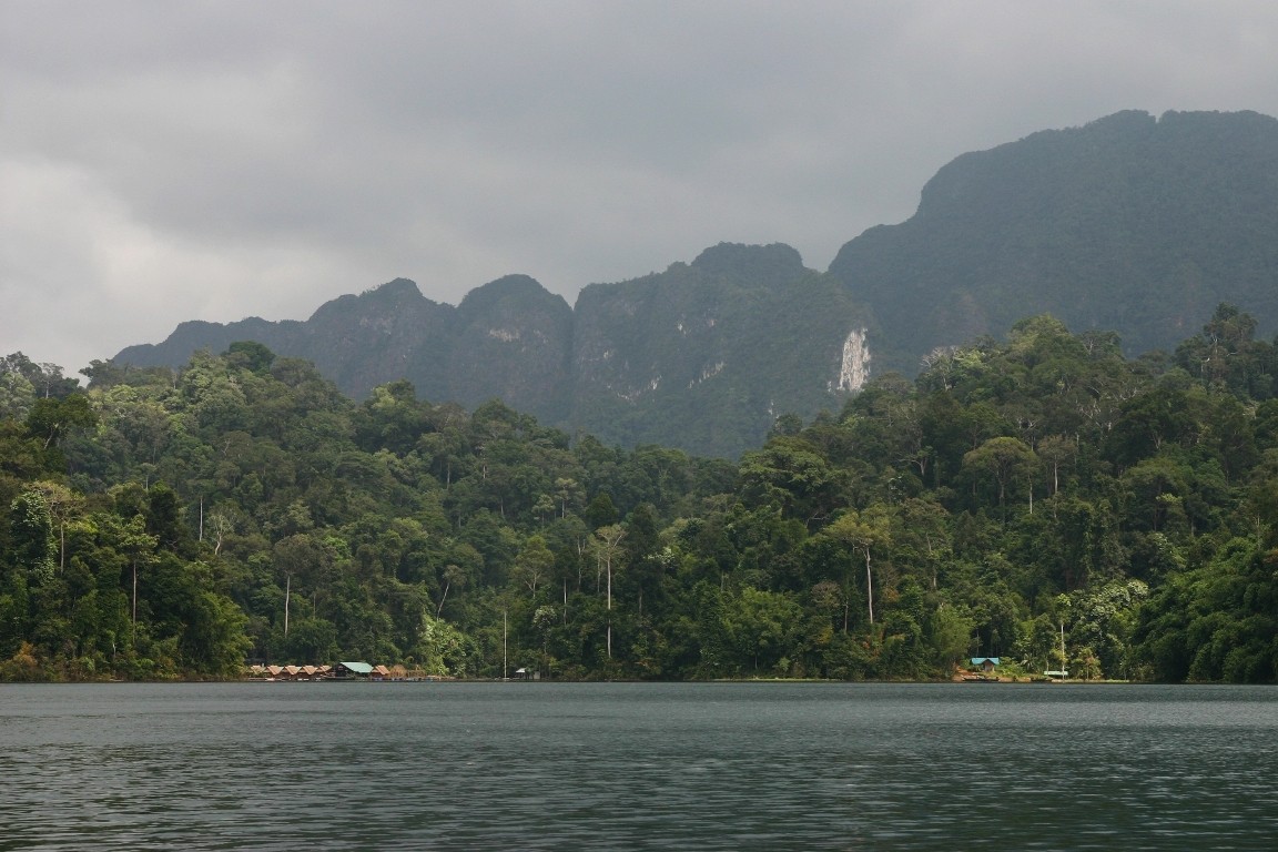 Cheow Lan Lake, Khao Sok National Park, Raft Houses In Distance